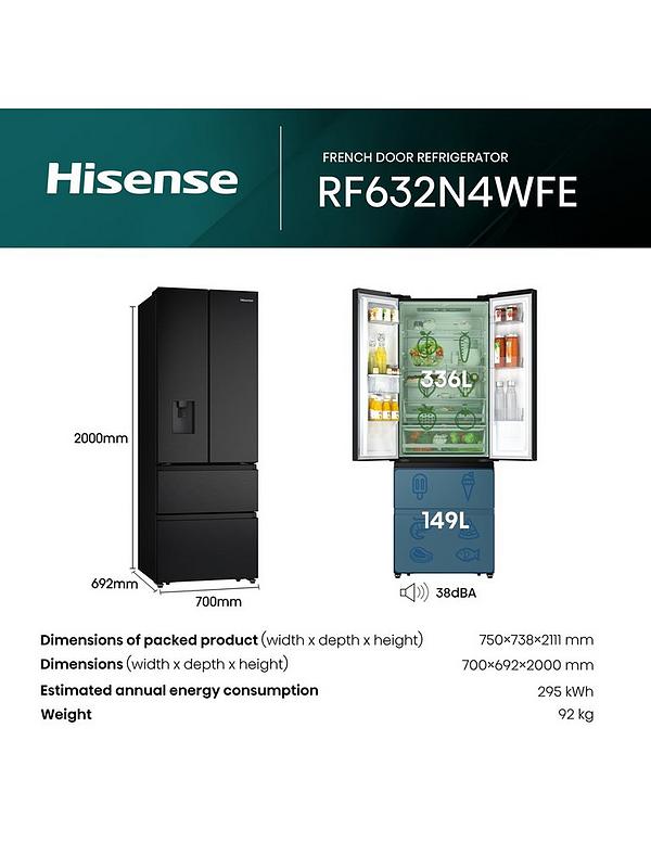 Hisense RF632N4WFE 70cm Wide French Door, American Fridge Freezer - Black Stainless Steel - Image 6